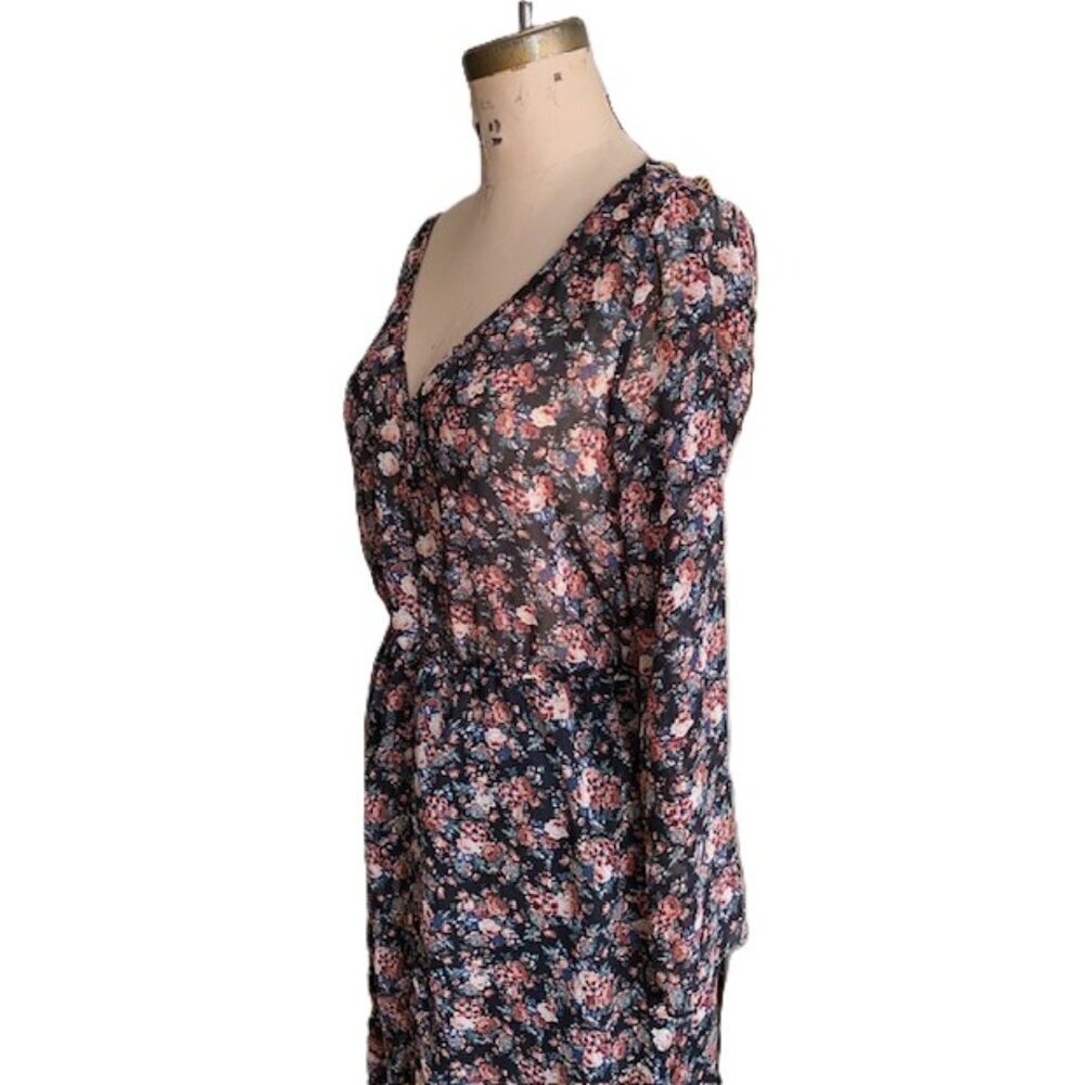 Zara maxi dark floral print chiffon long sleeve dress